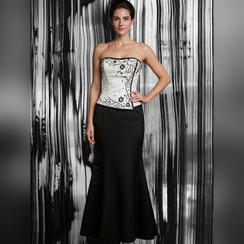 Nadine Strapless Black and White Dress